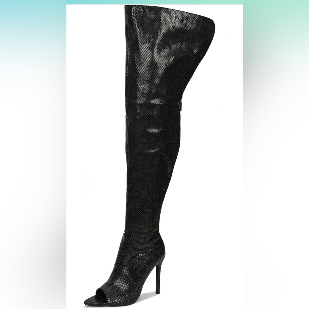 NWOT • Cape Robbin • Toxic Faux Snake Thigh High Over The Knee Peep Toe Stiletto